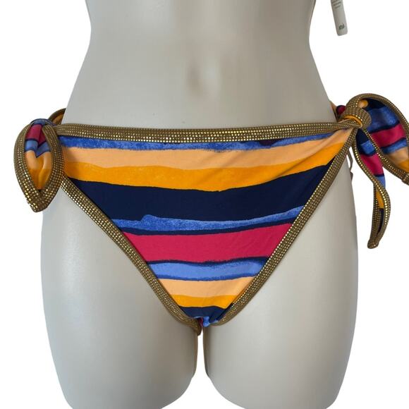 Aerie Bikini Striped Metallic Trim Push-up Top 36A Side Tie Bottom Large NWT - Picture 3 of 14